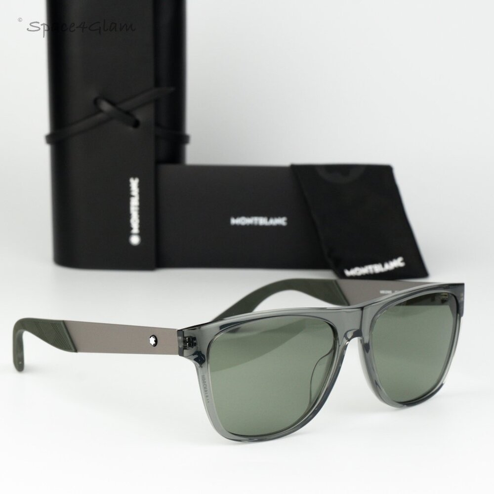 Montblanc Women Sunglasses Grey Ruthenium Green Square MB0298S 003 BRAND NEW